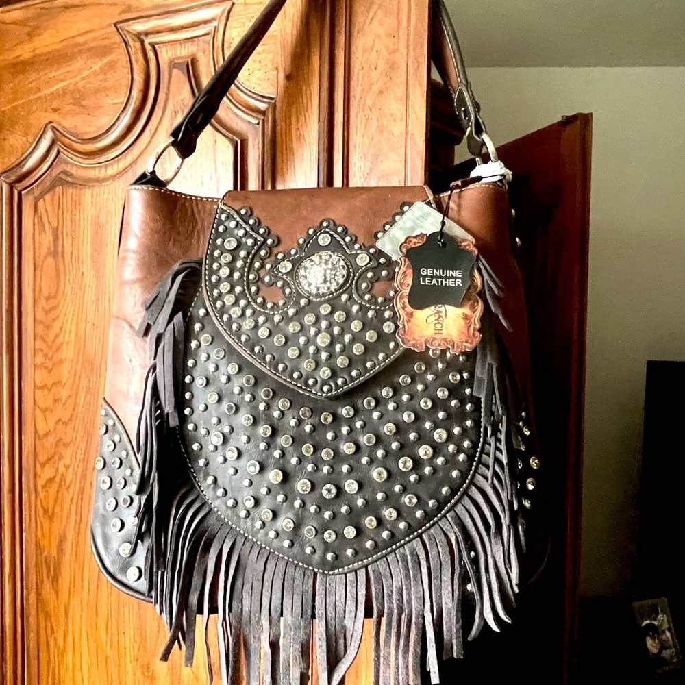 Studded Brown and Black Leather Bag